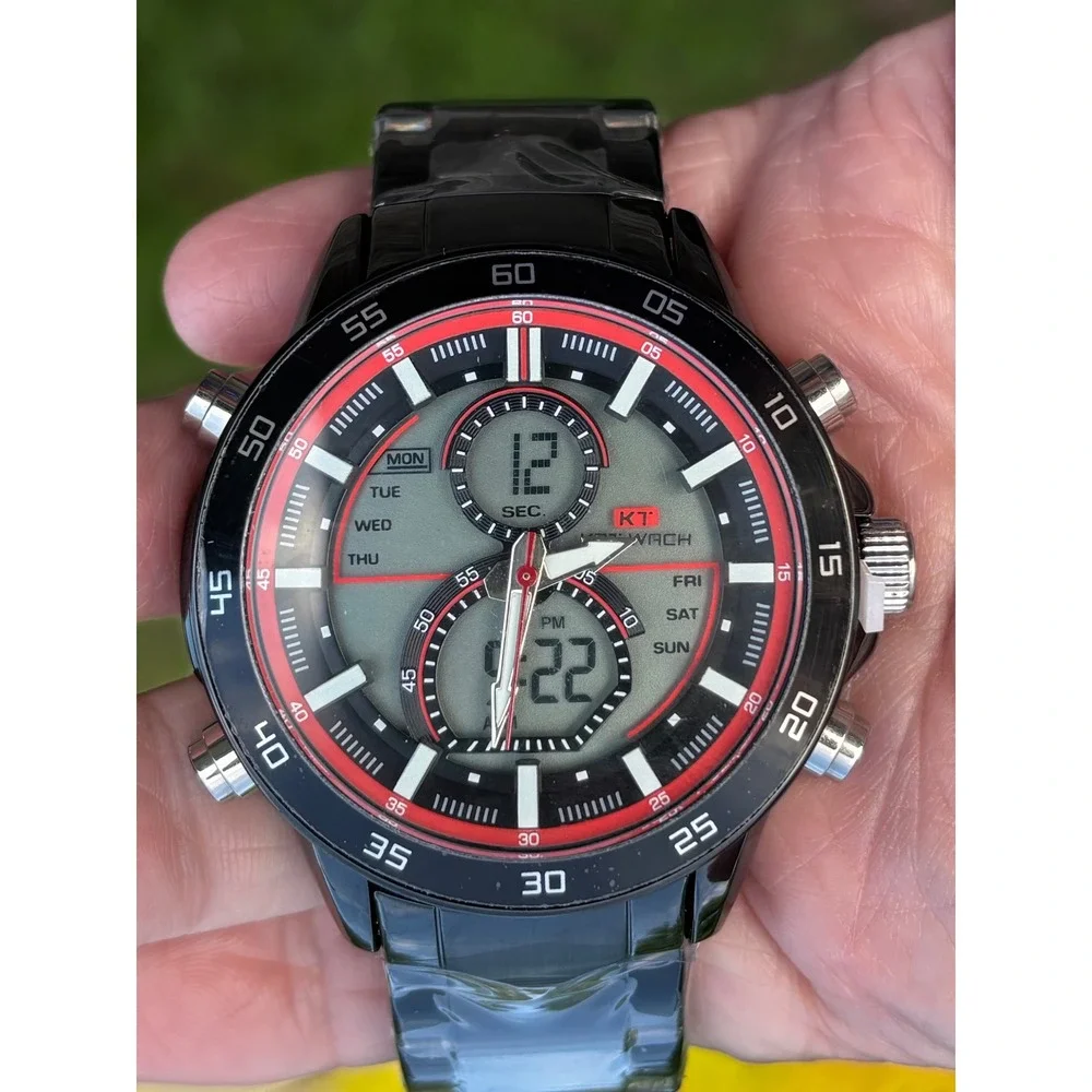 KT KAT-WACH Men's Analog-Digital Watch Black‎ Stainless Steel - New in Box